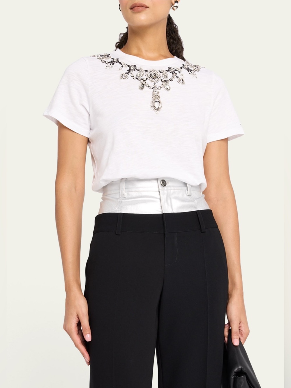 NWT Cinq a Sept Crewneck Jewelry Appliqué Tee